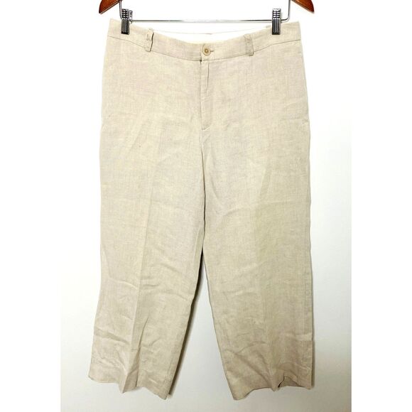 Gap Linen Khaki Wide Cropped Capri Pants Lightweight Breathable Sz 6 - Picture 1 of 6